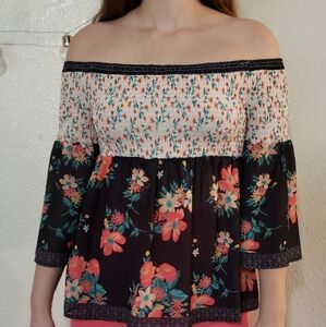 Multi Pattern Floral Off The Shoulder Top